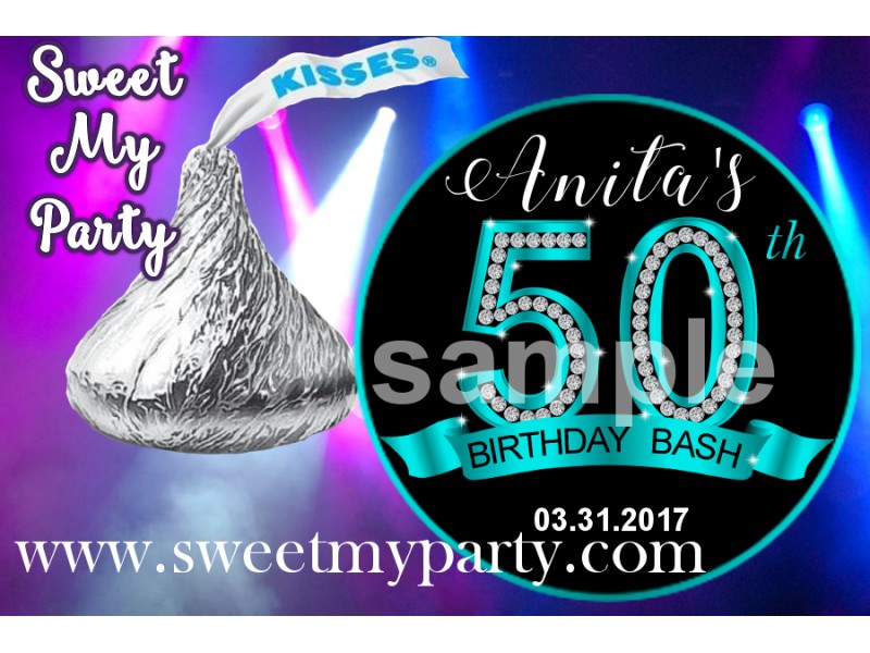 50th birthday hershey kisses stickers|Turquoise Diamonds 50th birthday ...